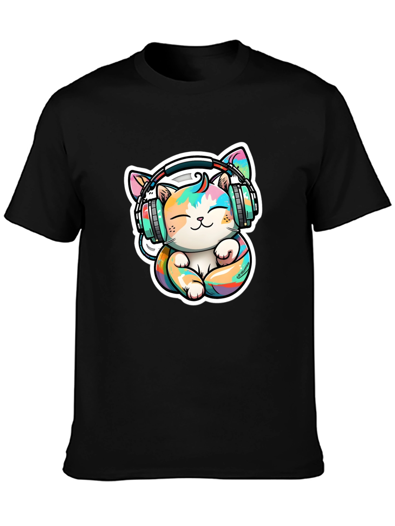 Cute Cat with Headphones Graphic Tee