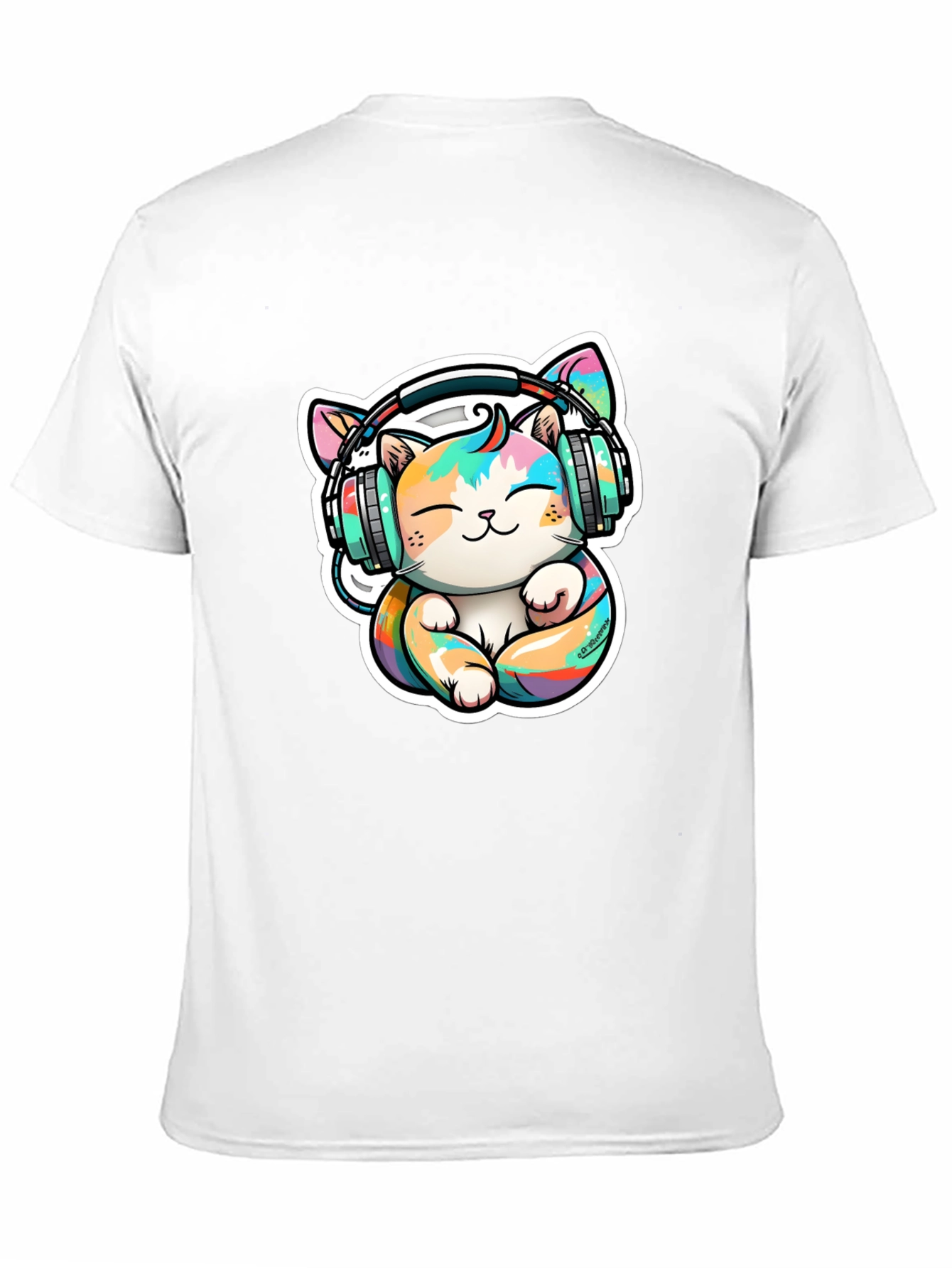 Cute Cat with Headphones Graphic Tee
