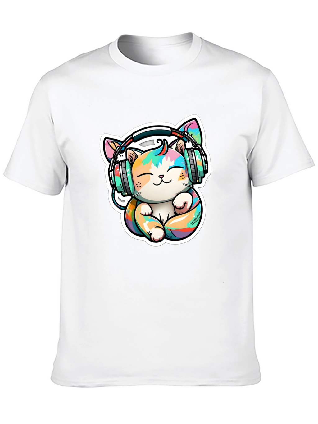 Cute Cat with Headphones Graphic Tee