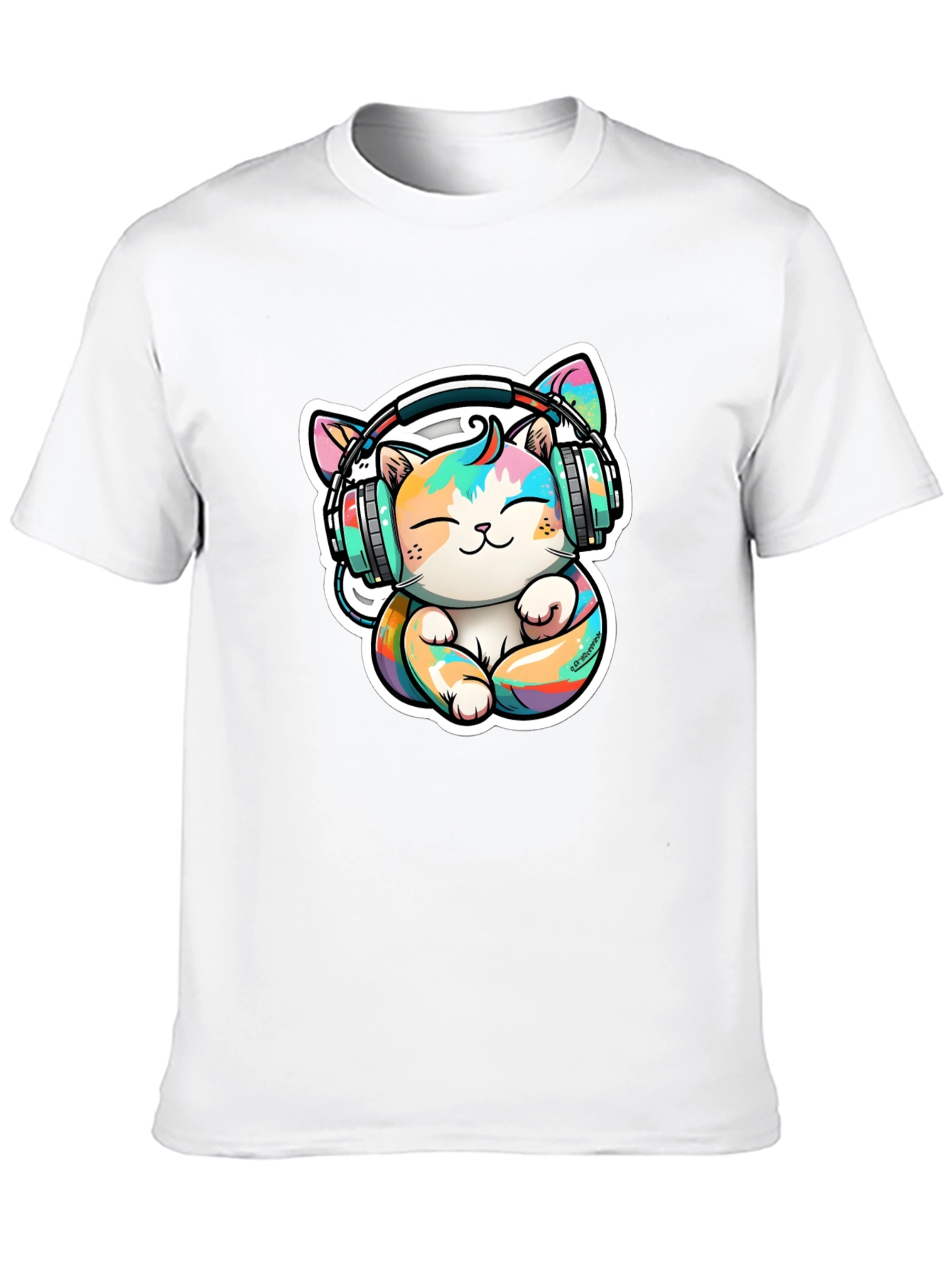 Cute Cat with Headphones Graphic Tee