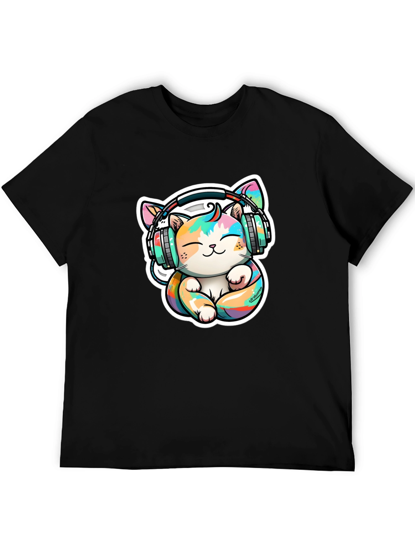 Cute Cat with Headphones Graphic Tee