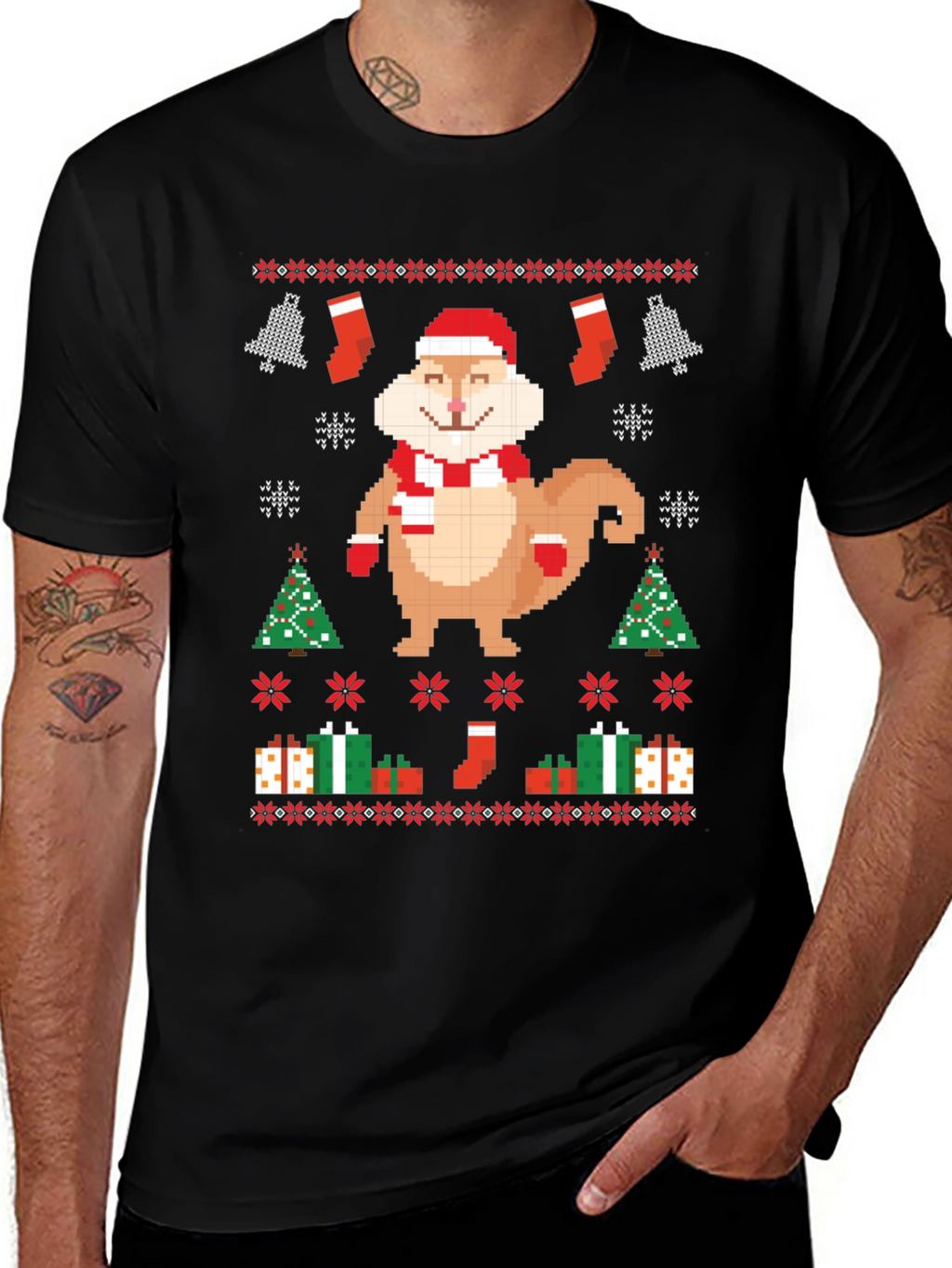 Festive Pixel Squirrel Christmas T-Shirt