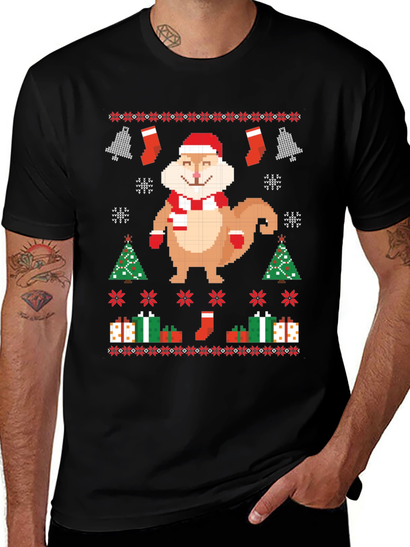 Festive Pixel Squirrel Christmas T-Shirt