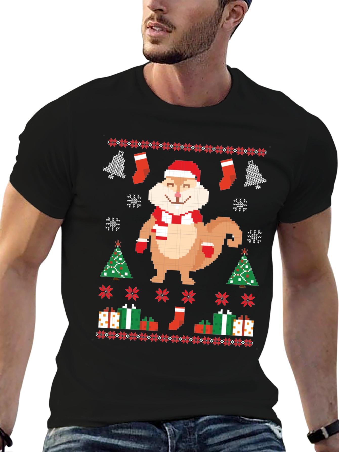 Festive Pixel Squirrel Christmas T-Shirt