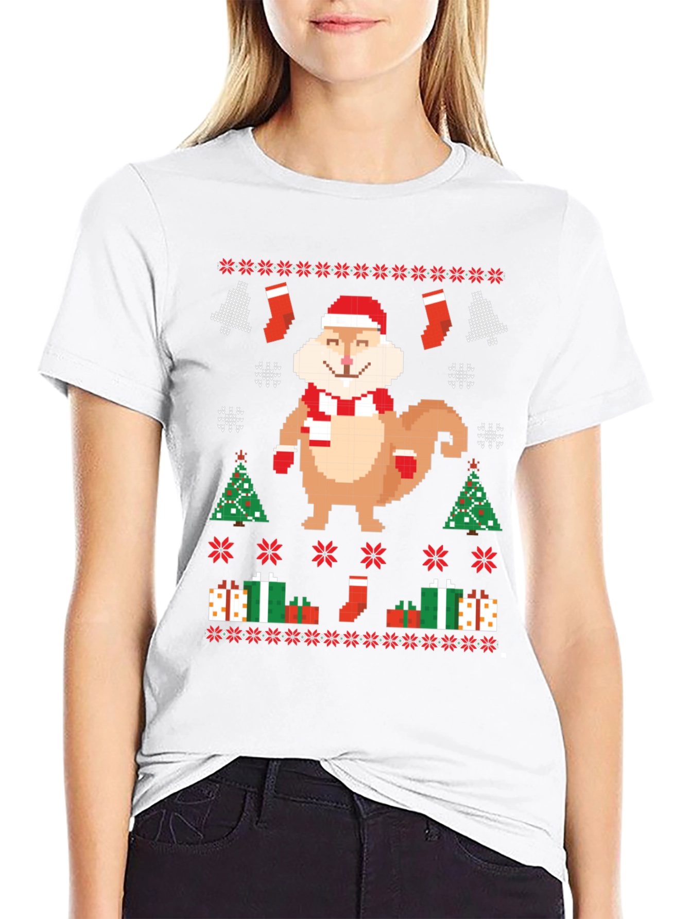Festive Pixel Squirrel Christmas T-Shirt