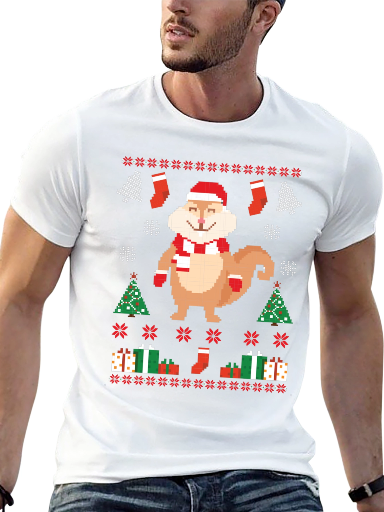 Festive Pixel Squirrel Christmas T-Shirt
