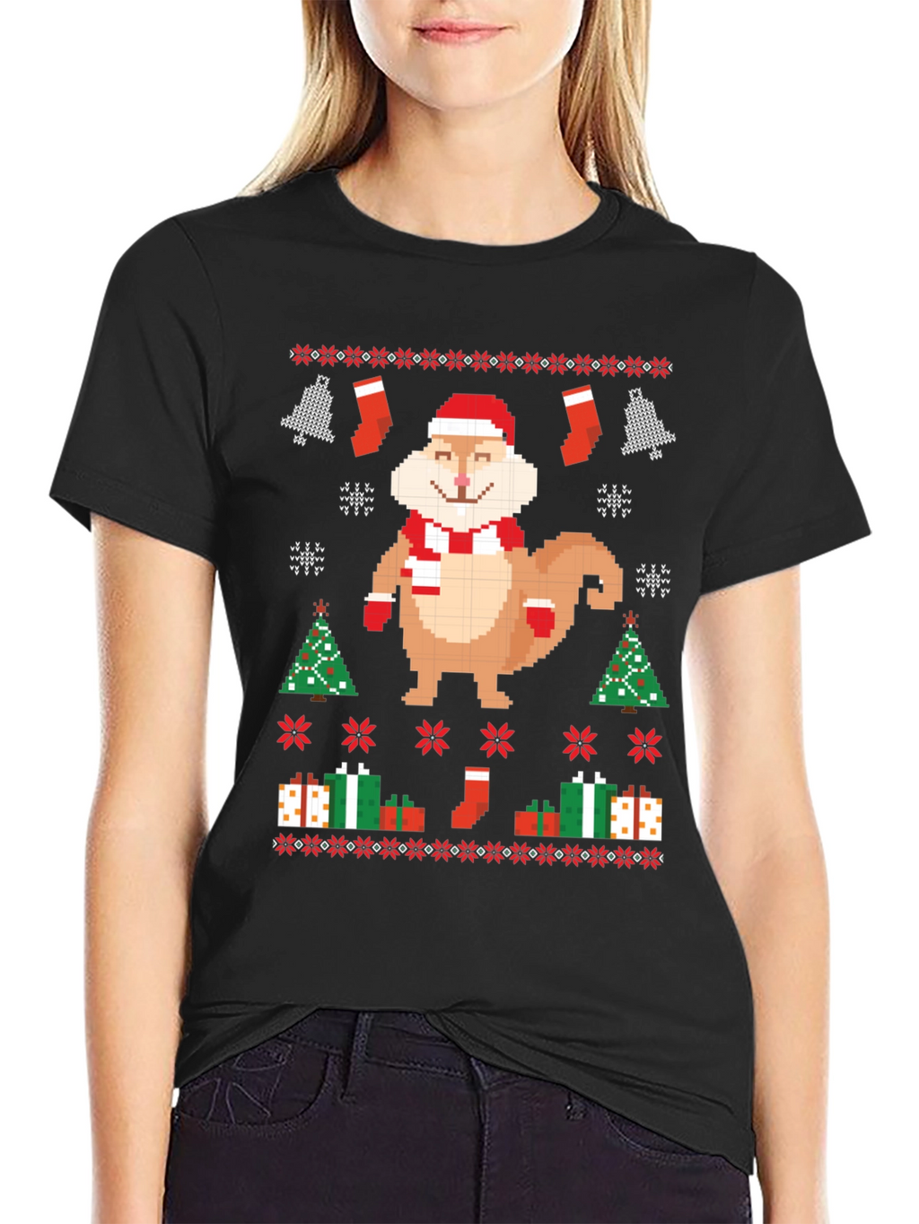 Festive Pixel Squirrel Christmas T-Shirt