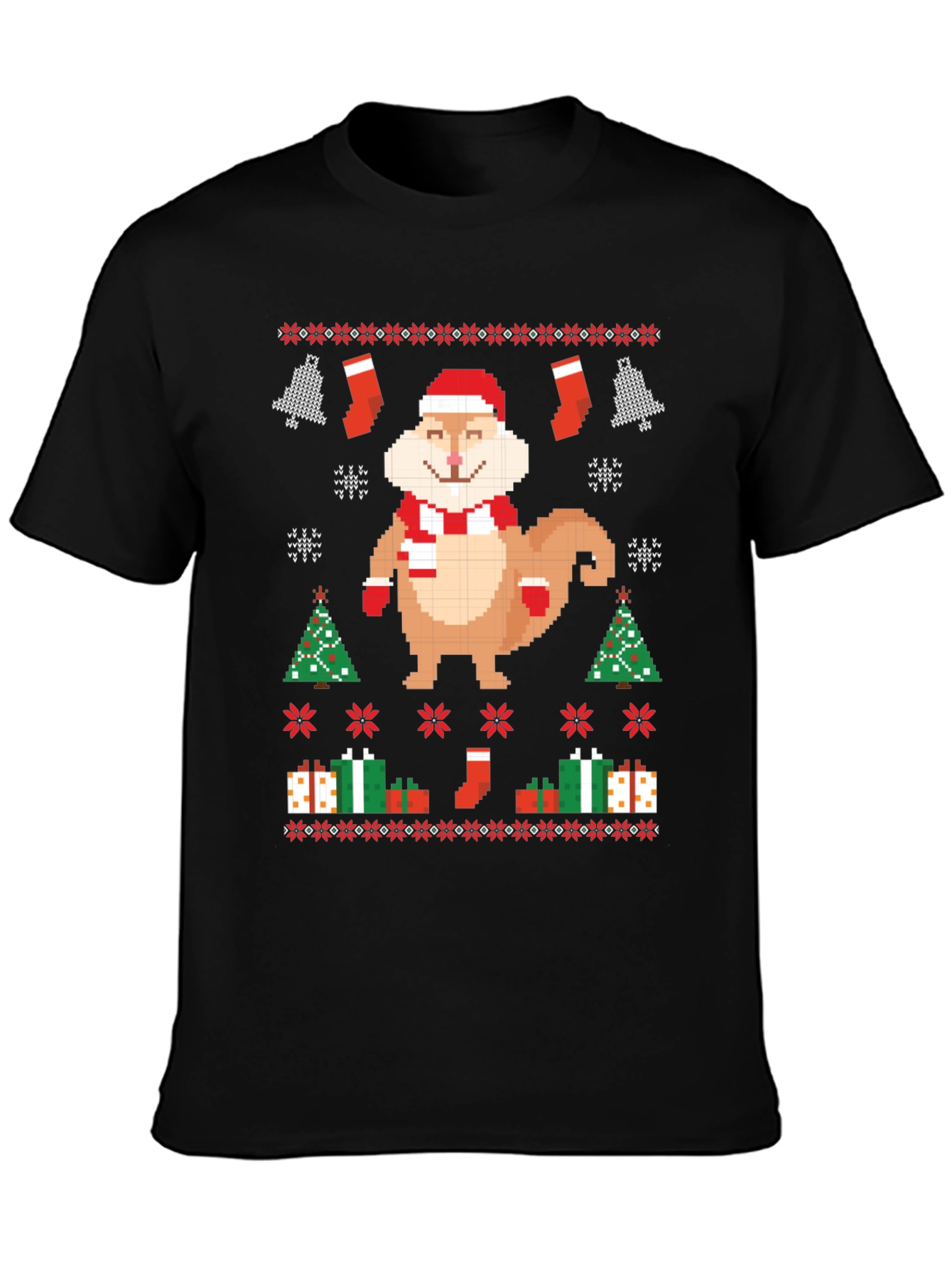 Festive Pixel Squirrel Christmas T-Shirt