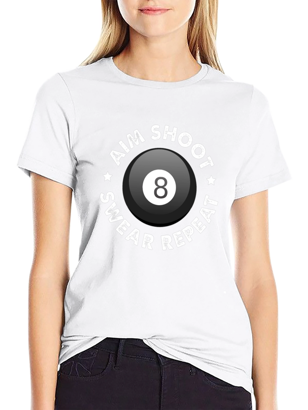 Aim Shoot Swear Repeat Eight Ball Graphic Tee