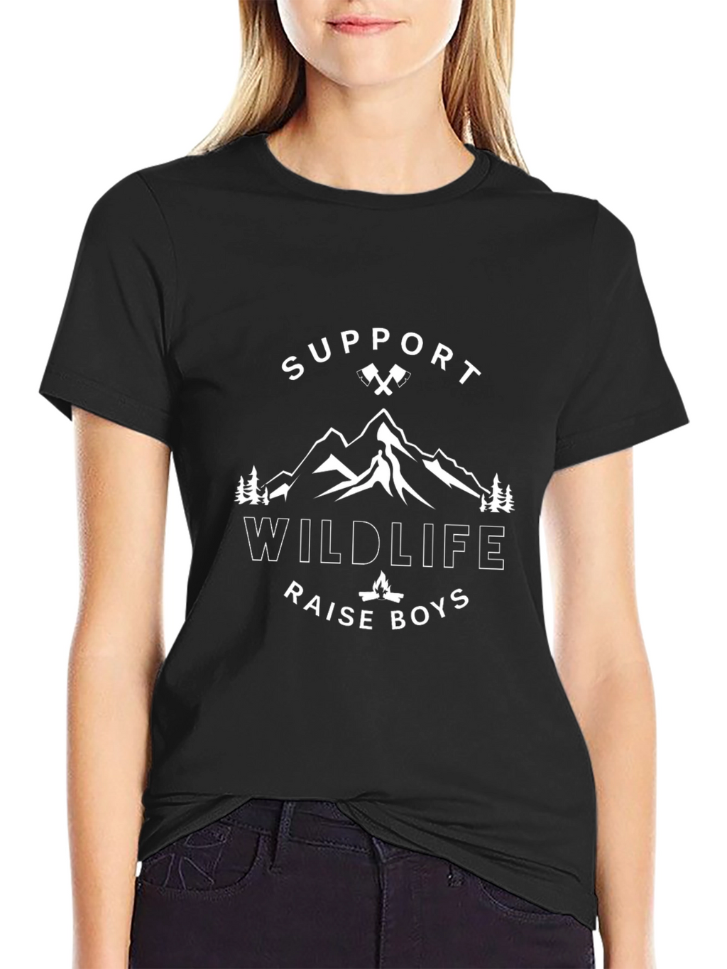 Support Wildlife Raise Boys Black Graphic T-Shirt