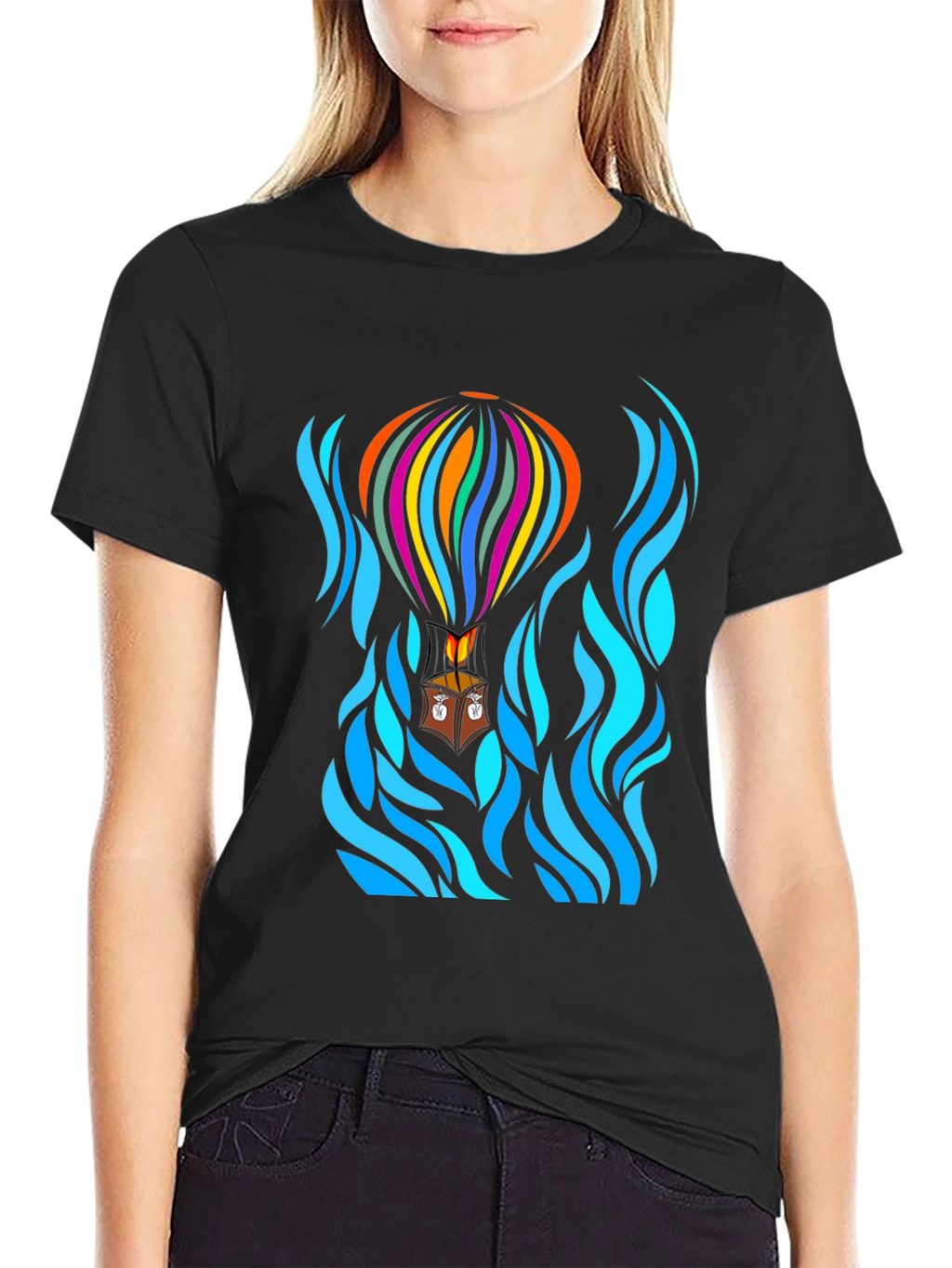 Hot Air Balloon Black T-Shirt Graphic Tee