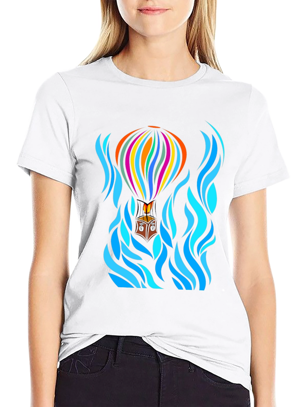 Hot Air Balloon Black T-Shirt Graphic Tee