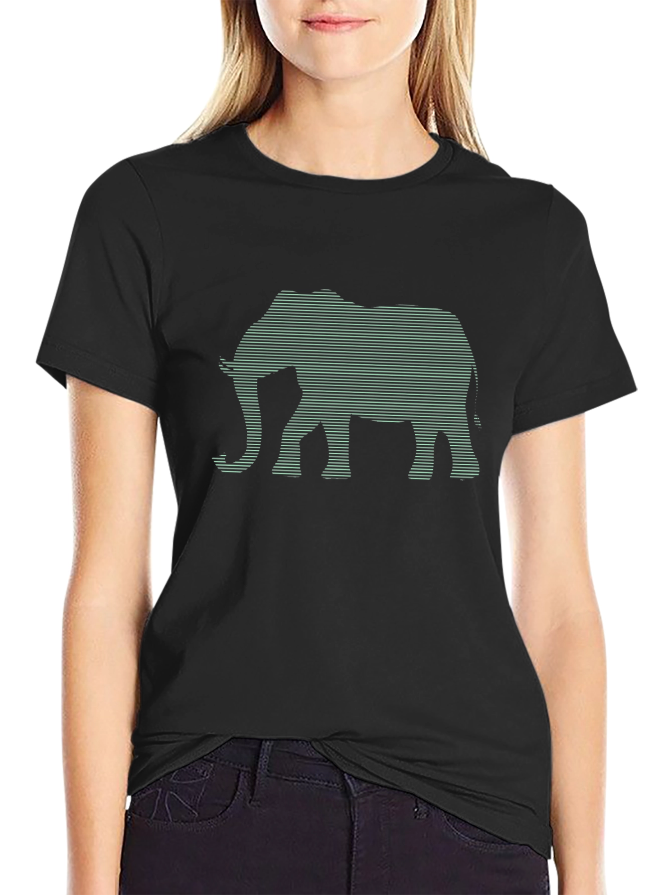 Elephant Graphic Tee - Stylish Striped Design