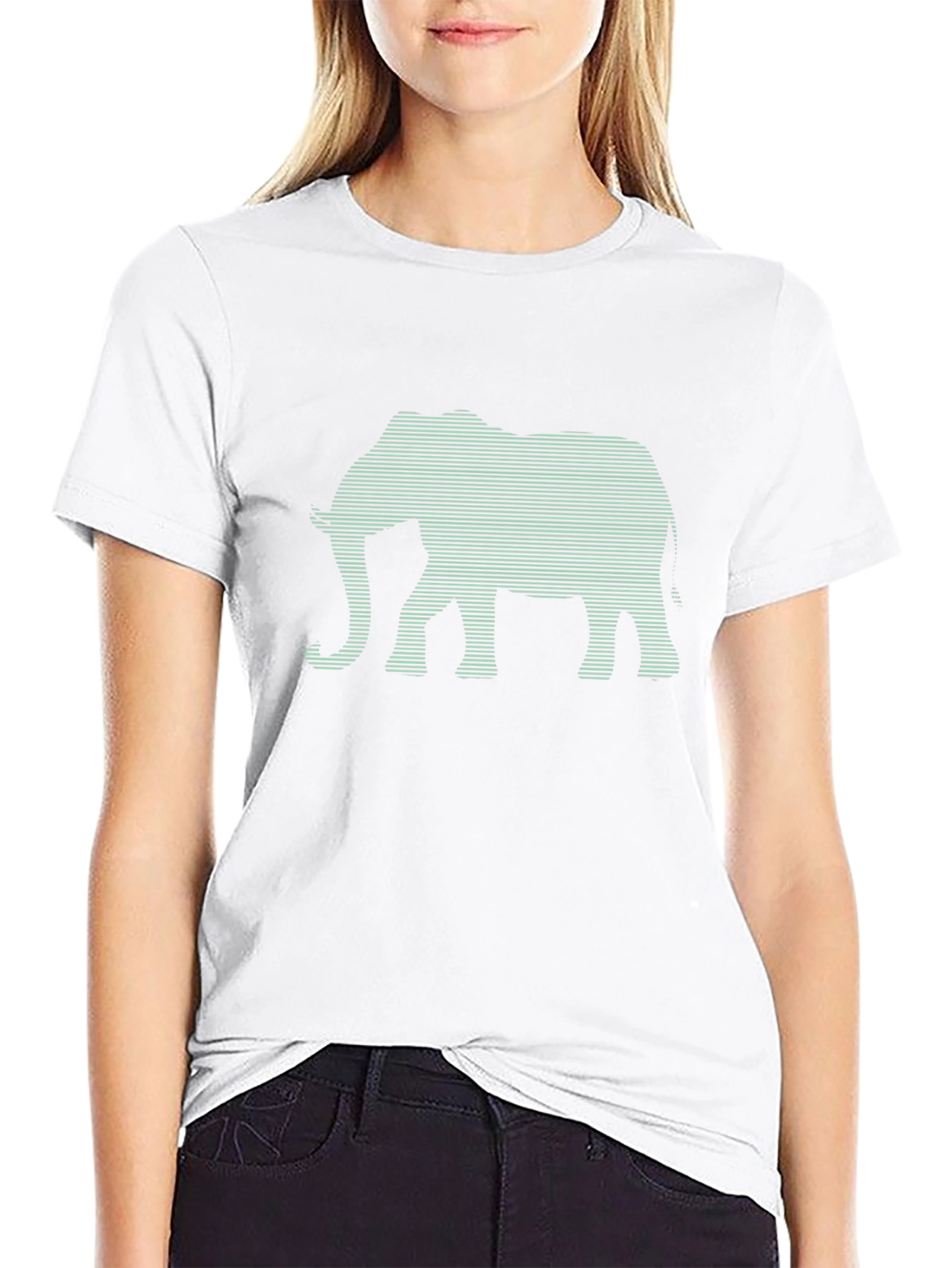Elephant Graphic Tee - Stylish Striped Design