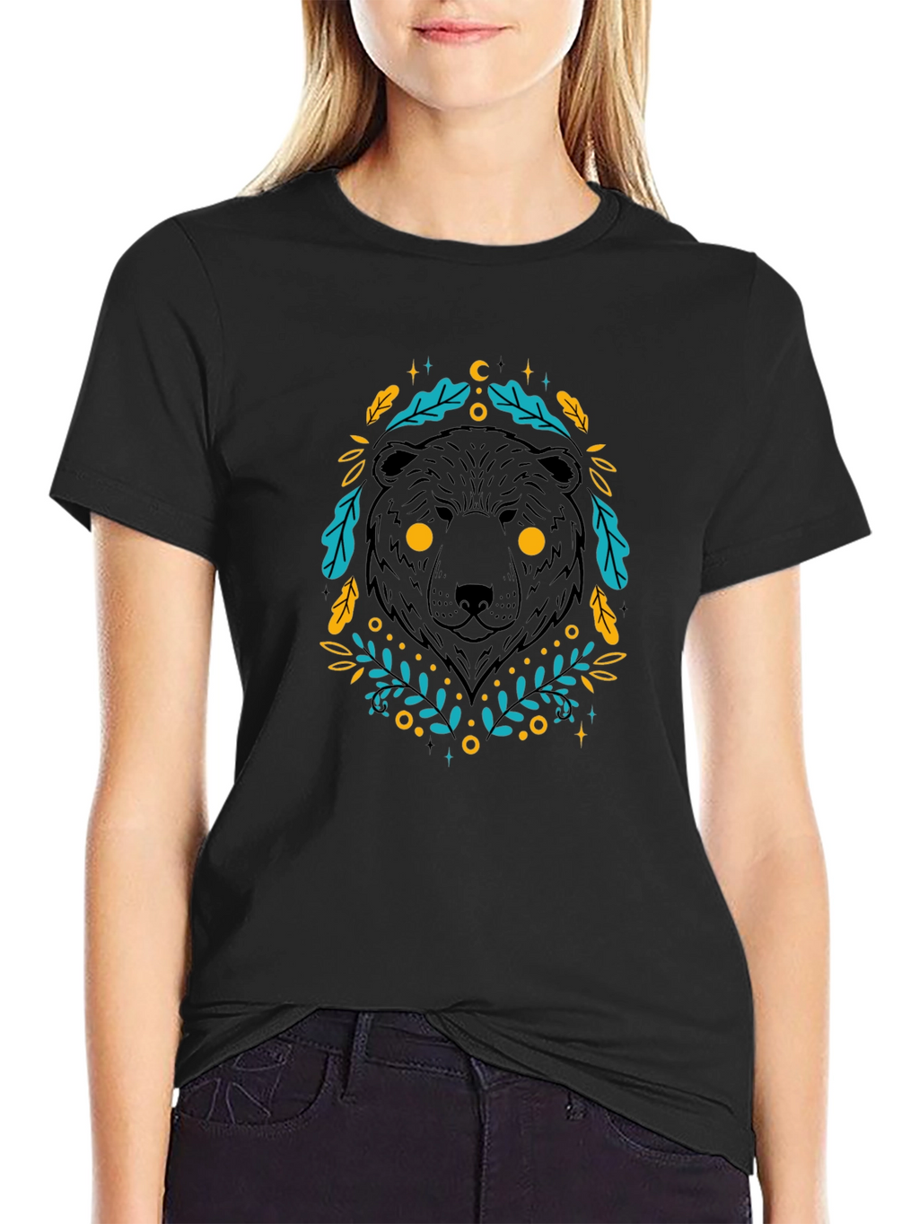 Mystic Bear Graphic Tee - Black Cotton