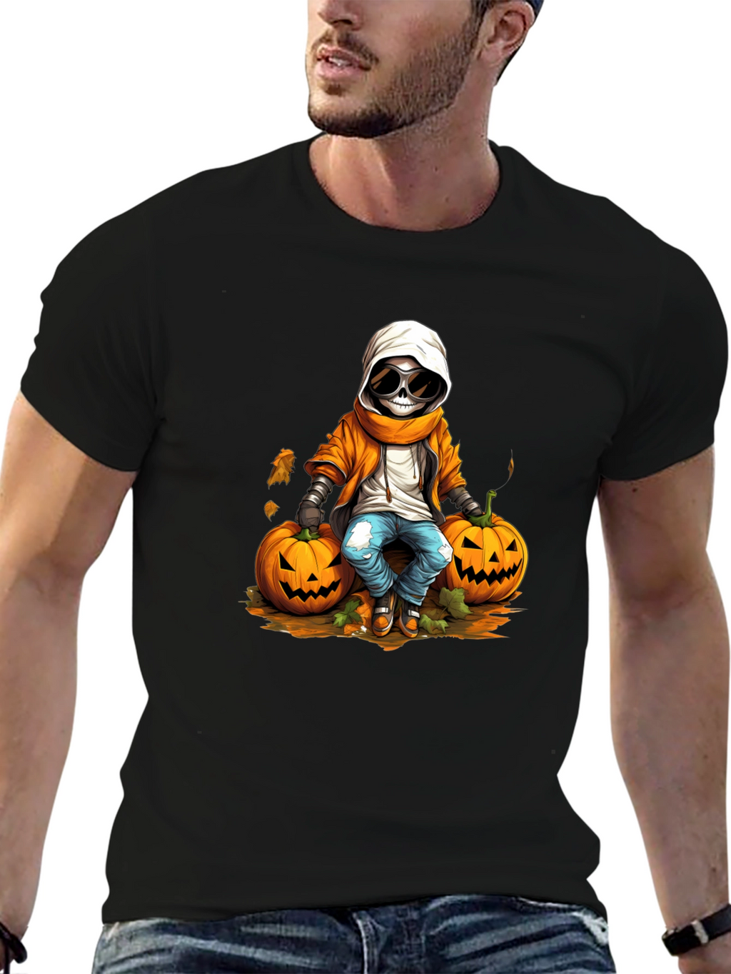 Halloween Skeleton Pumpkin Graphic Tee