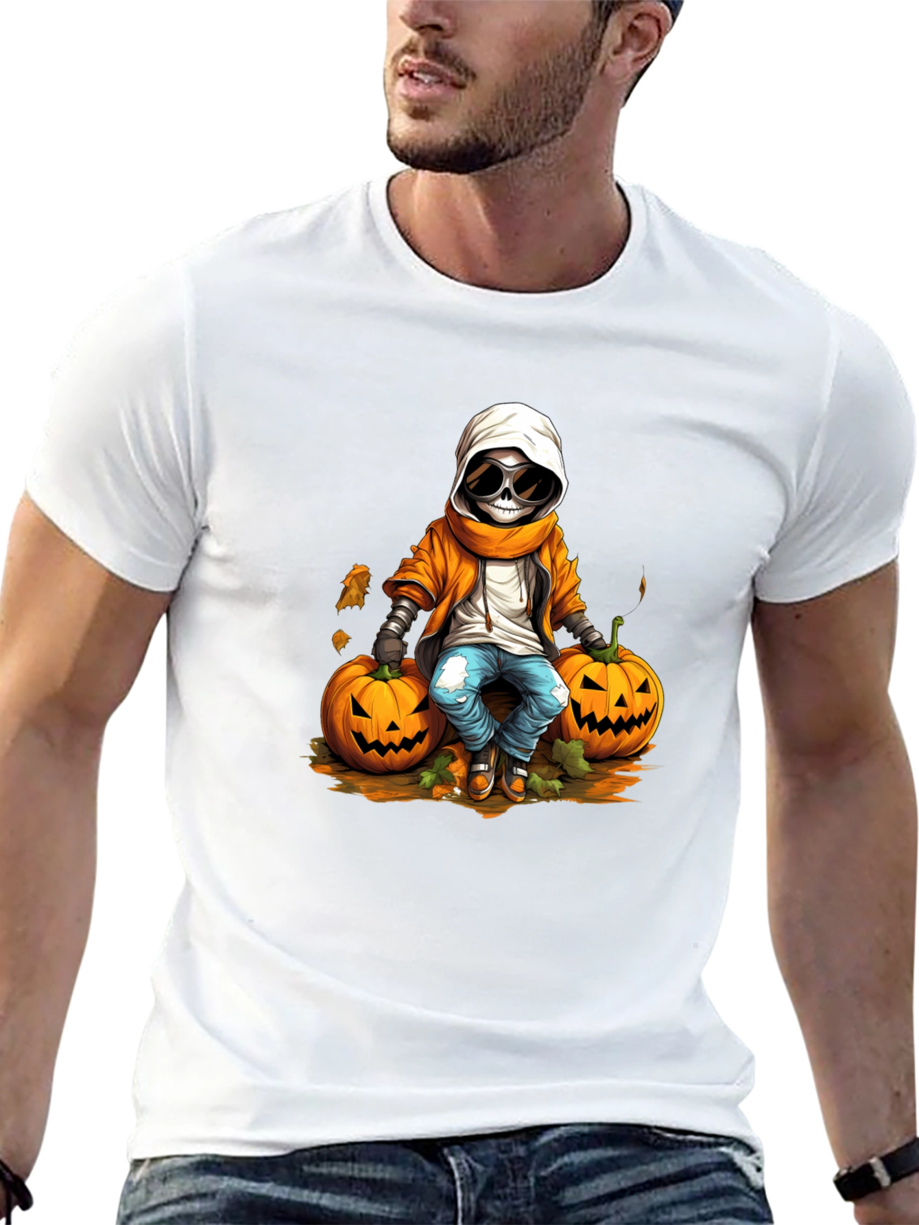 Halloween Skeleton Pumpkin Graphic Tee