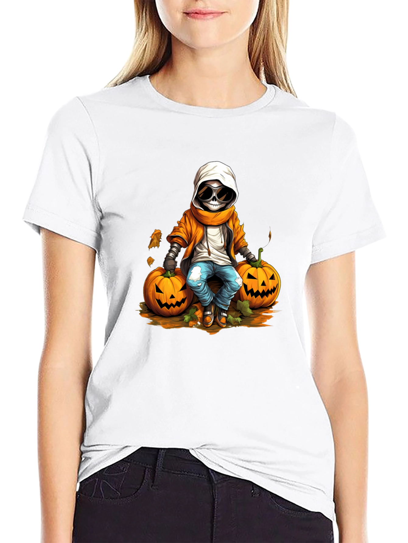 Halloween Skeleton Pumpkin Graphic Tee