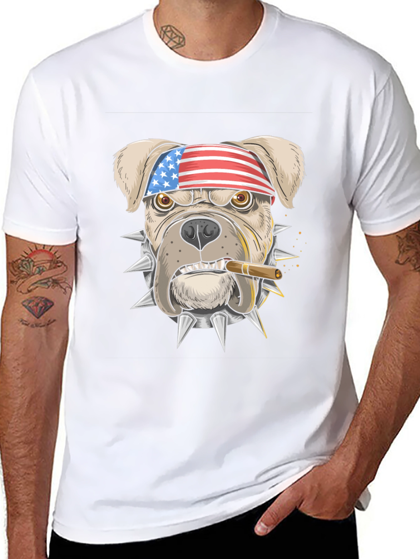 Patriotic Bulldog Graphic T-Shirt - American Pride