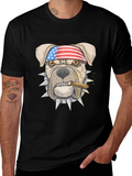 Patriotic Bulldog Graphic T-Shirt - American Pride