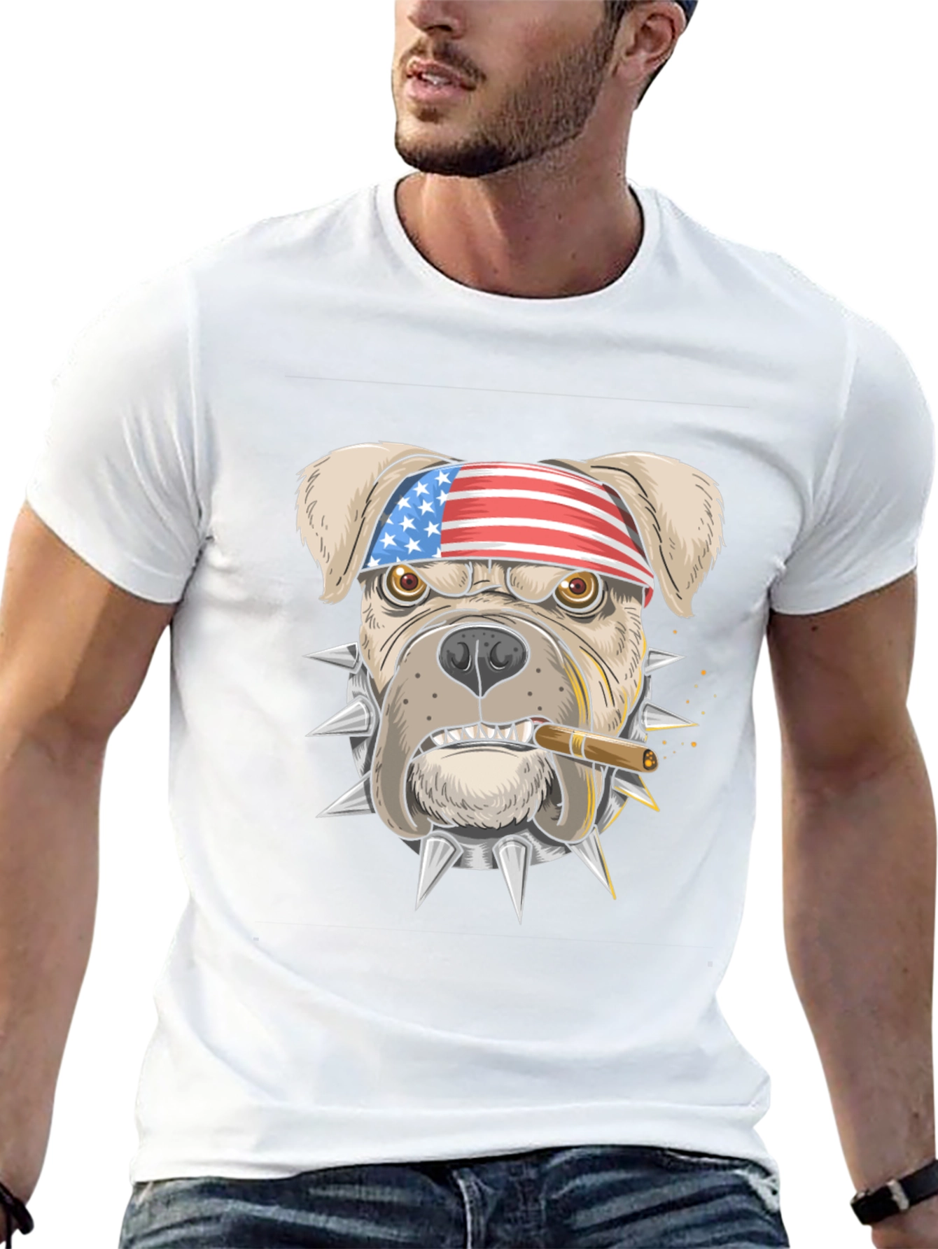 Patriotic Bulldog Graphic T-Shirt - American Pride