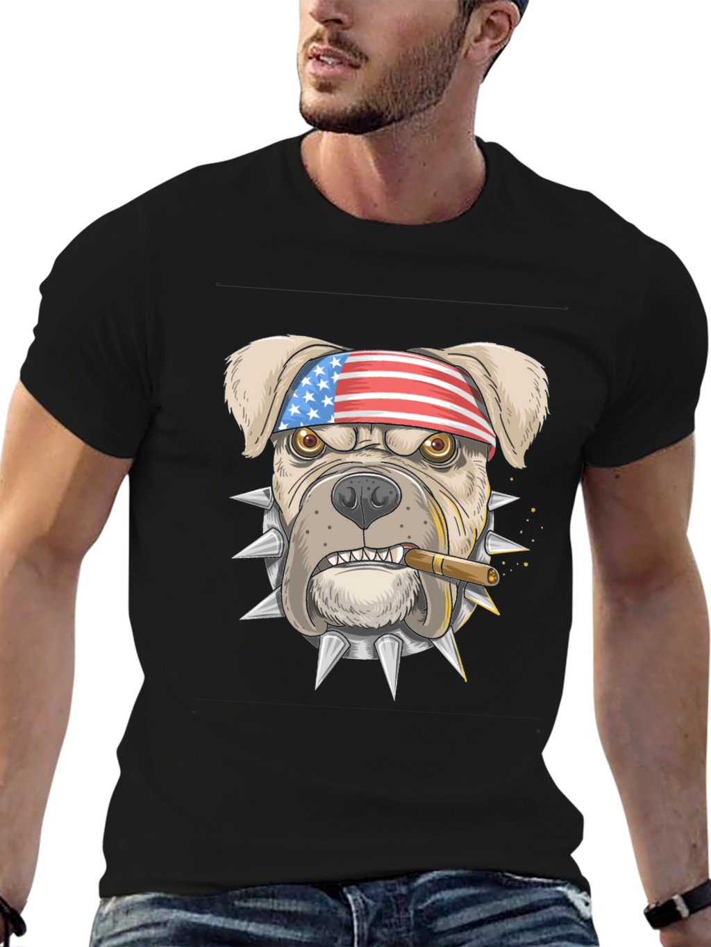 Patriotic Bulldog Graphic T-Shirt - American Pride