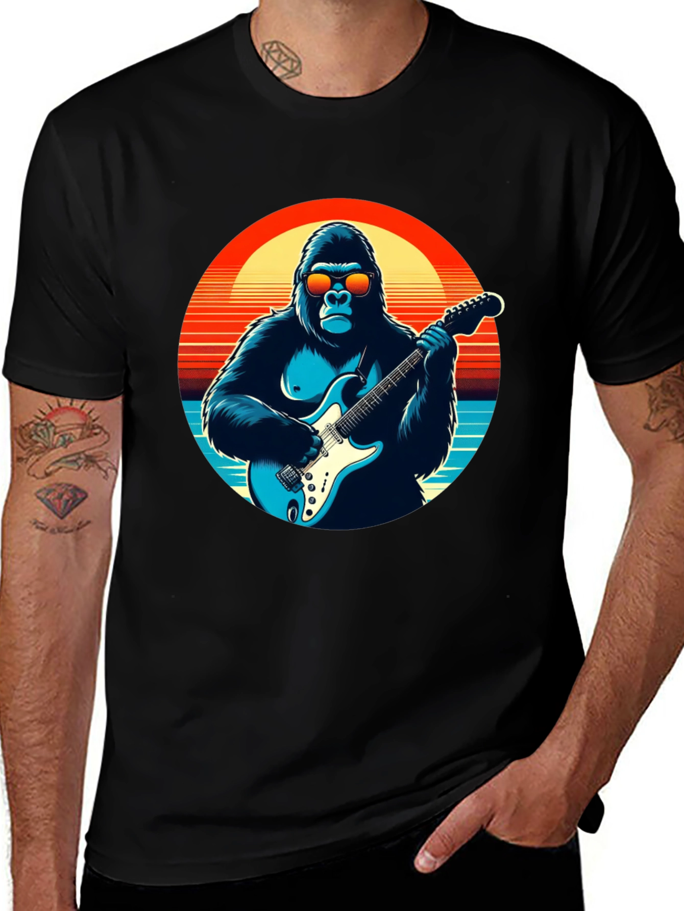 Cool Gorilla Guitarist Graphic Tee