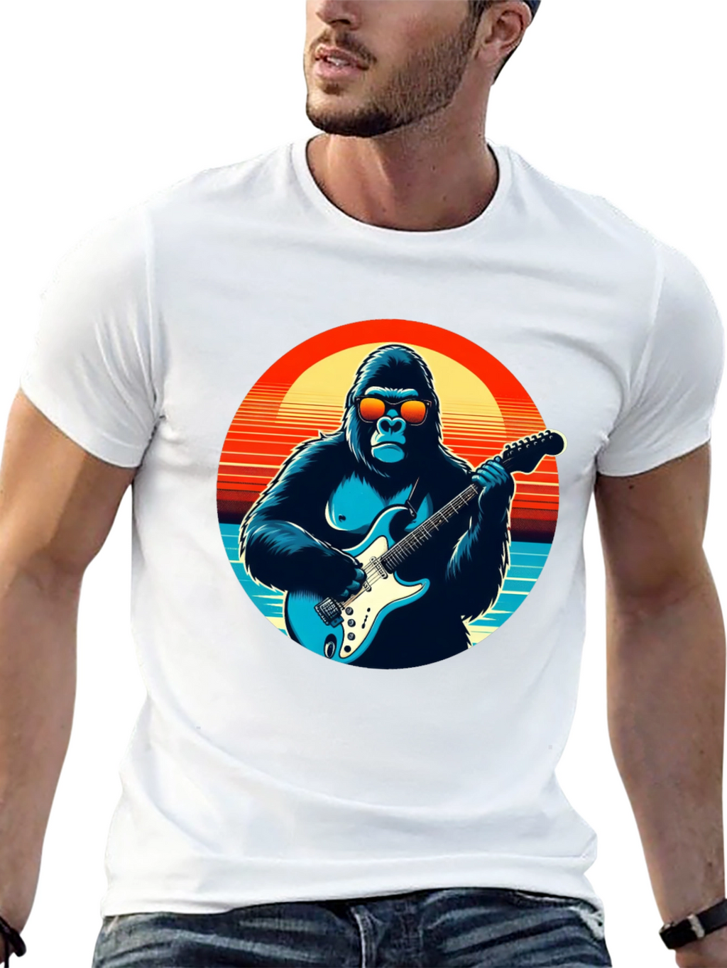 Cool Gorilla Guitarist Graphic Tee