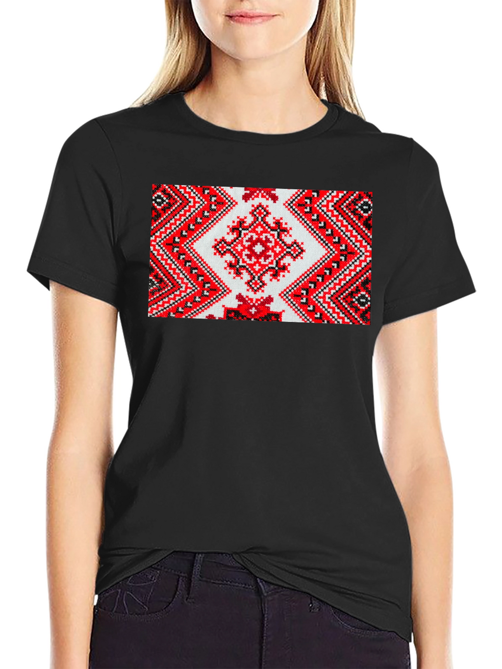Embroidered Pattern Black T-Shirt