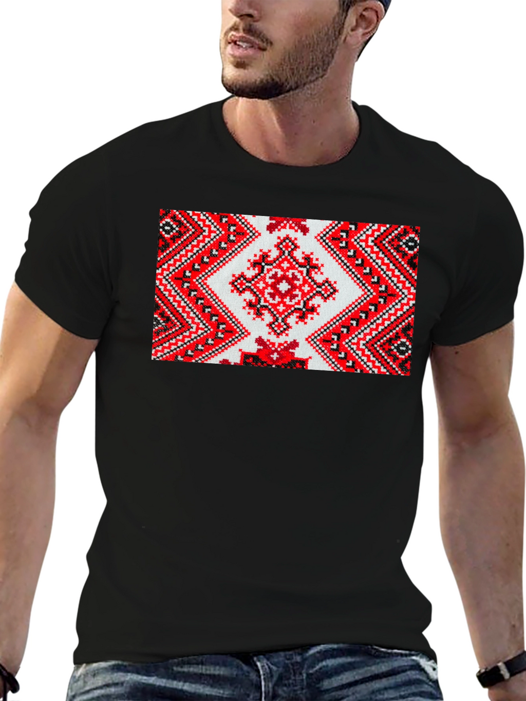 Embroidered Pattern Black T-Shirt