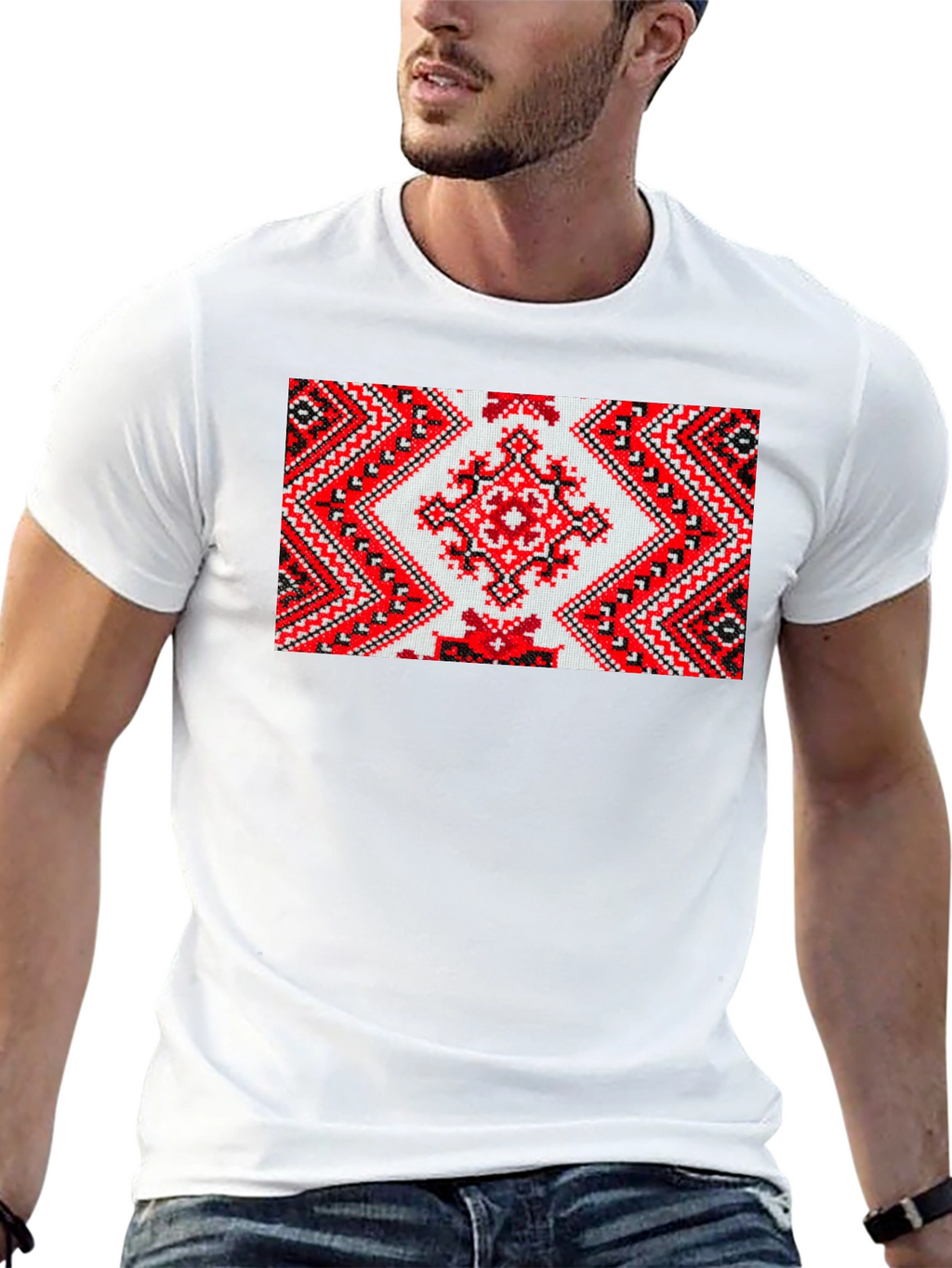 Embroidered Pattern Black T-Shirt
