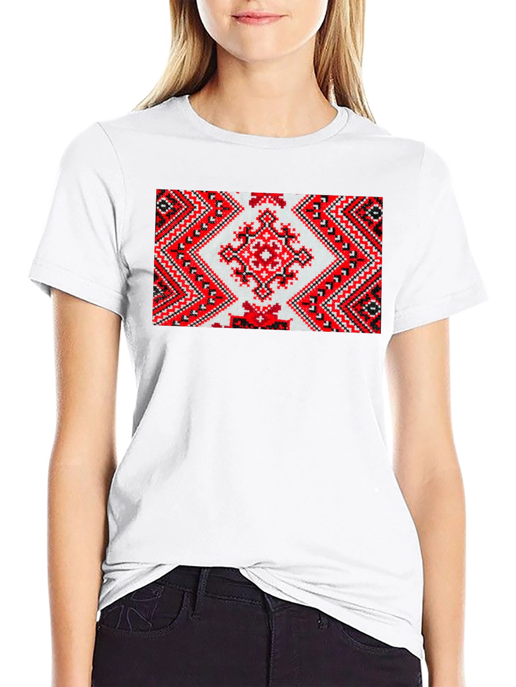 Embroidered Pattern Black T-Shirt