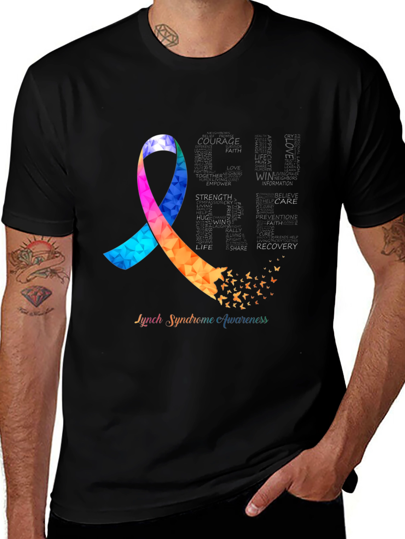 Lynch Syndrome Awareness T-Shirt Ribbon Butterfly