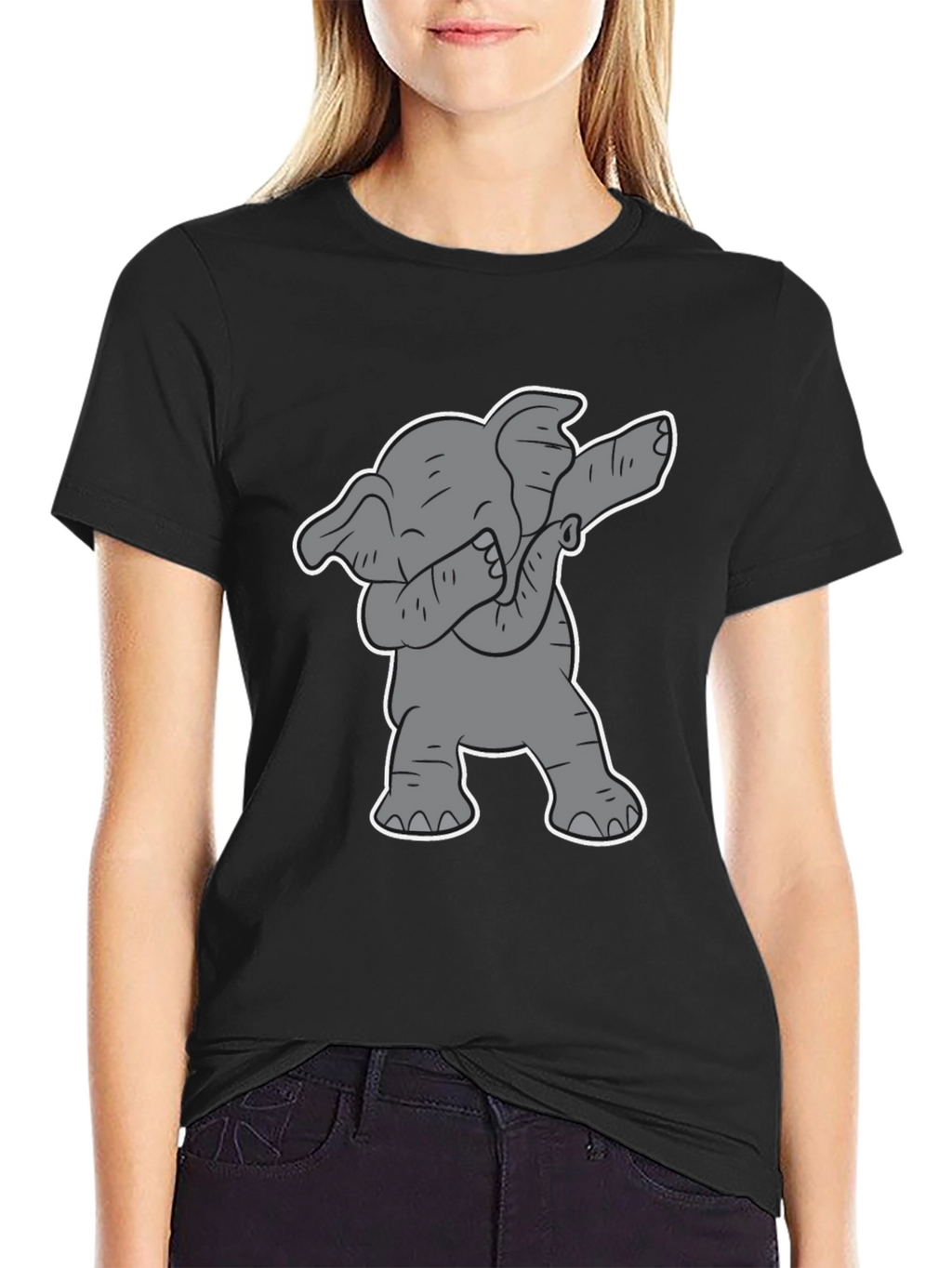 Dabbing Elephant Graphic Tee - Black Cotton Shirt