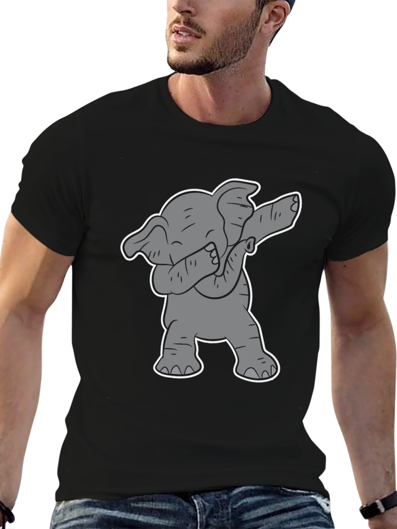 Dabbing Elephant Graphic Tee - Black Cotton Shirt