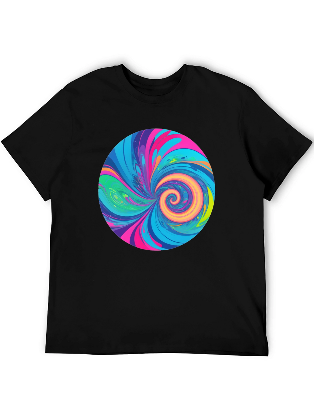 Vibrant Swirl Graphic Tee - Black Cotton T-Shirt