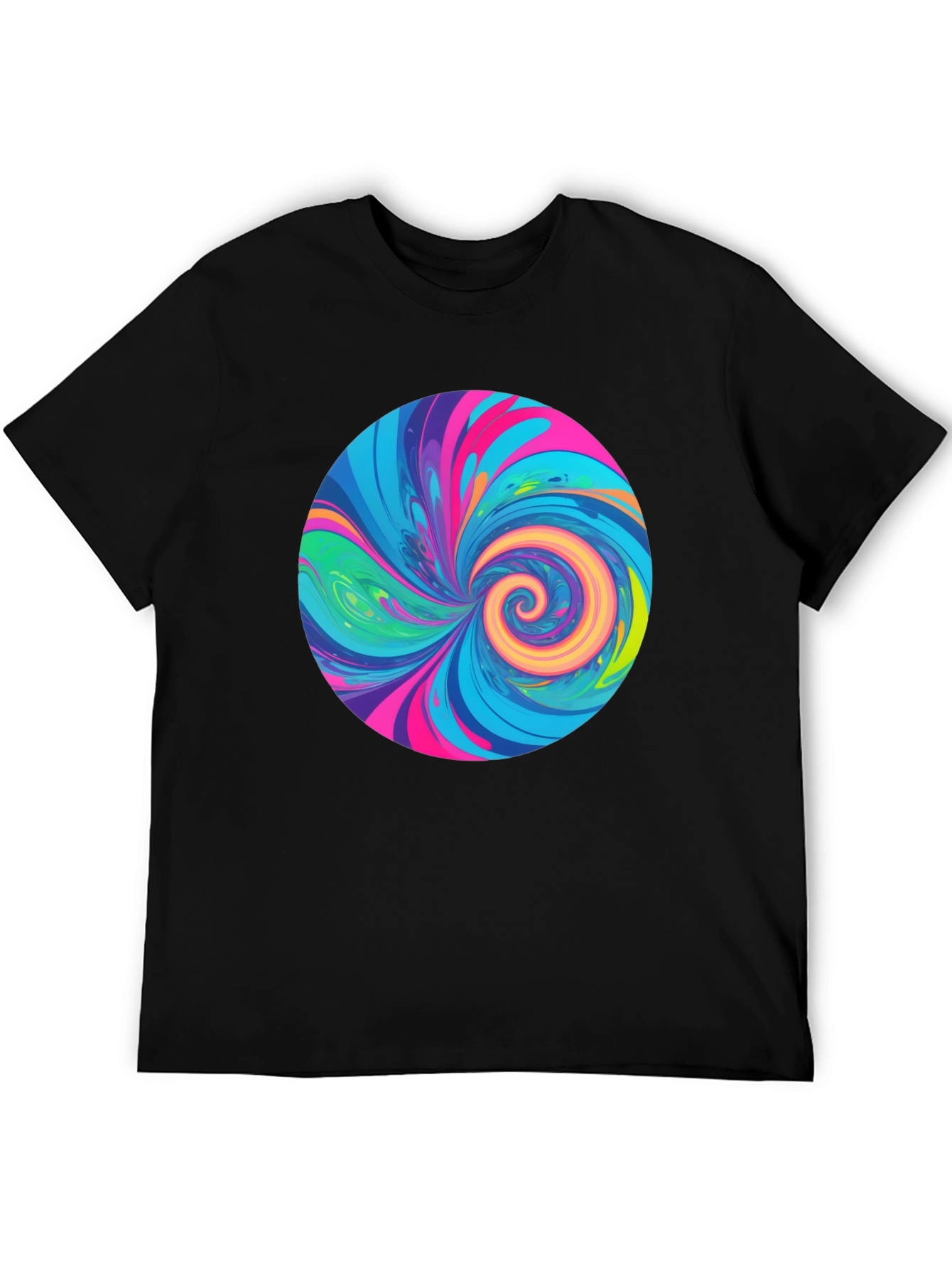 Vibrant Swirl Graphic Tee - Black Cotton T-Shirt