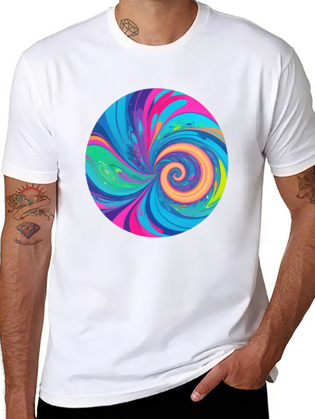 Vibrant Swirl Graphic Tee - Black Cotton T-Shirt