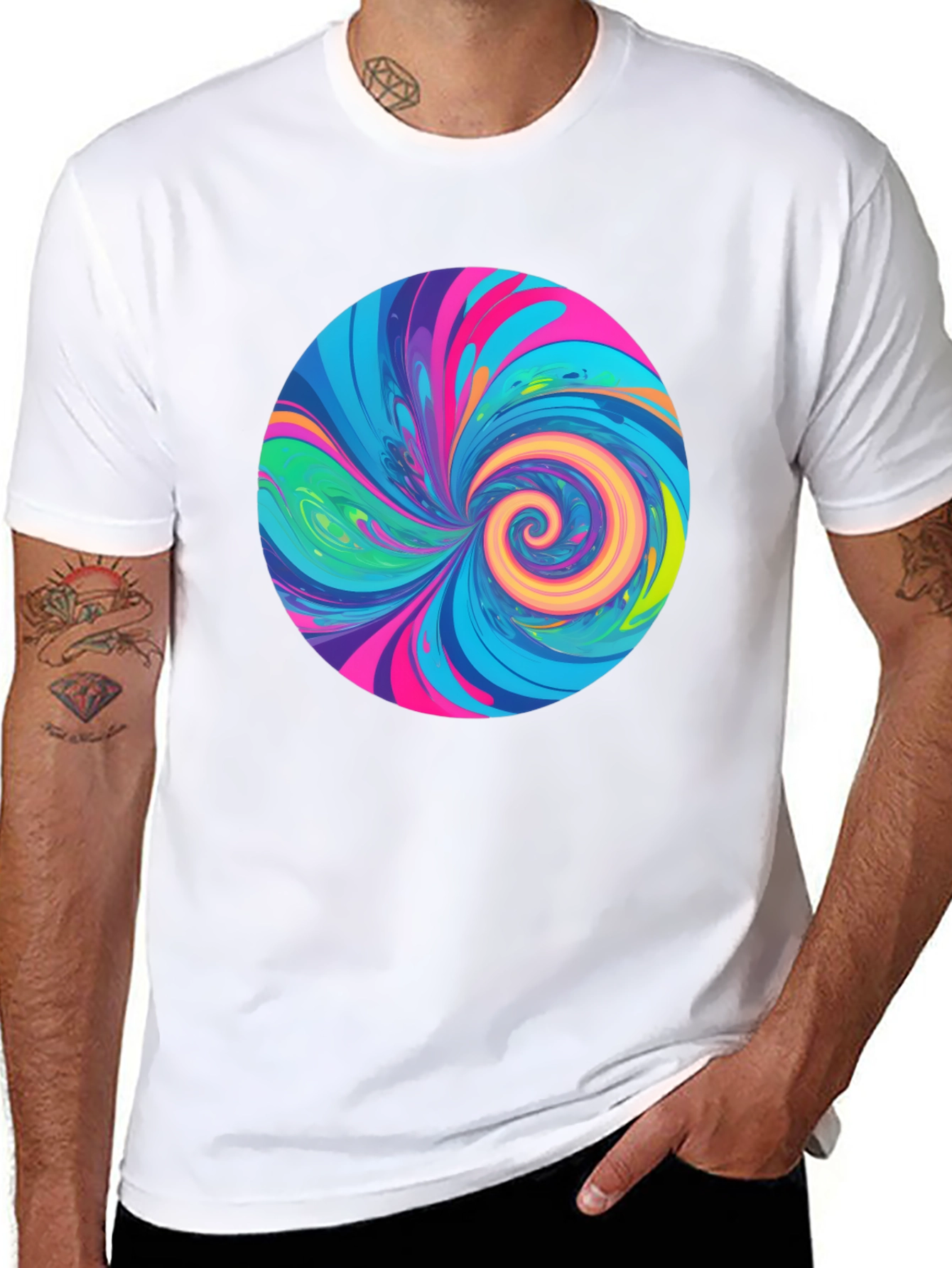 Vibrant Swirl Graphic Tee - Black Cotton T-Shirt