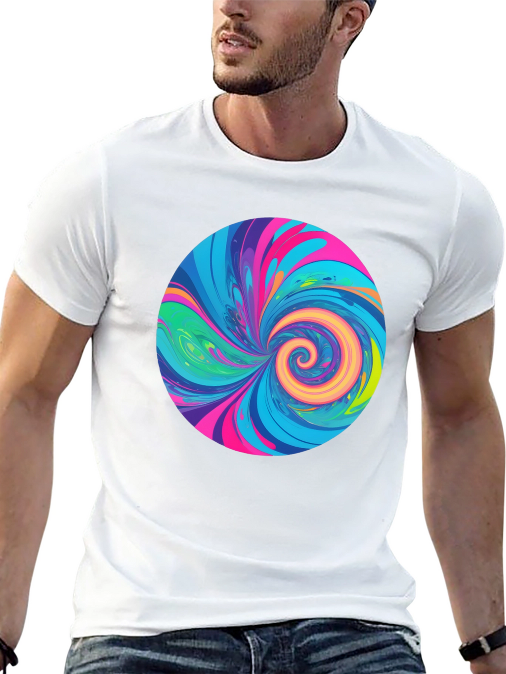 Vibrant Swirl Graphic Tee - Black Cotton T-Shirt