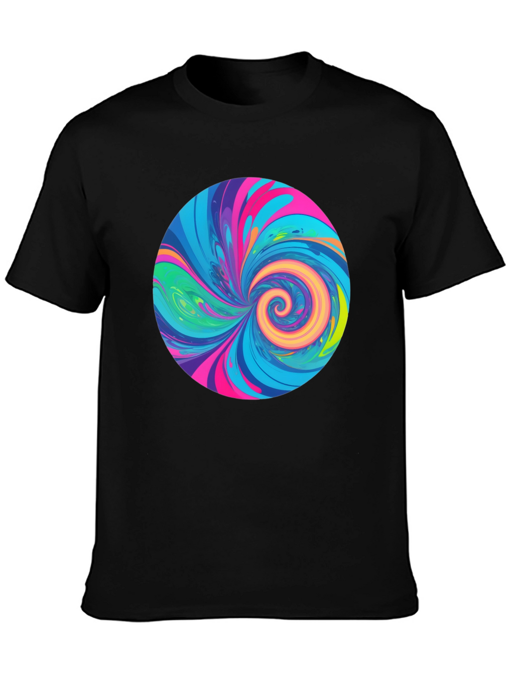 Vibrant Swirl Graphic Tee - Black Cotton T-Shirt