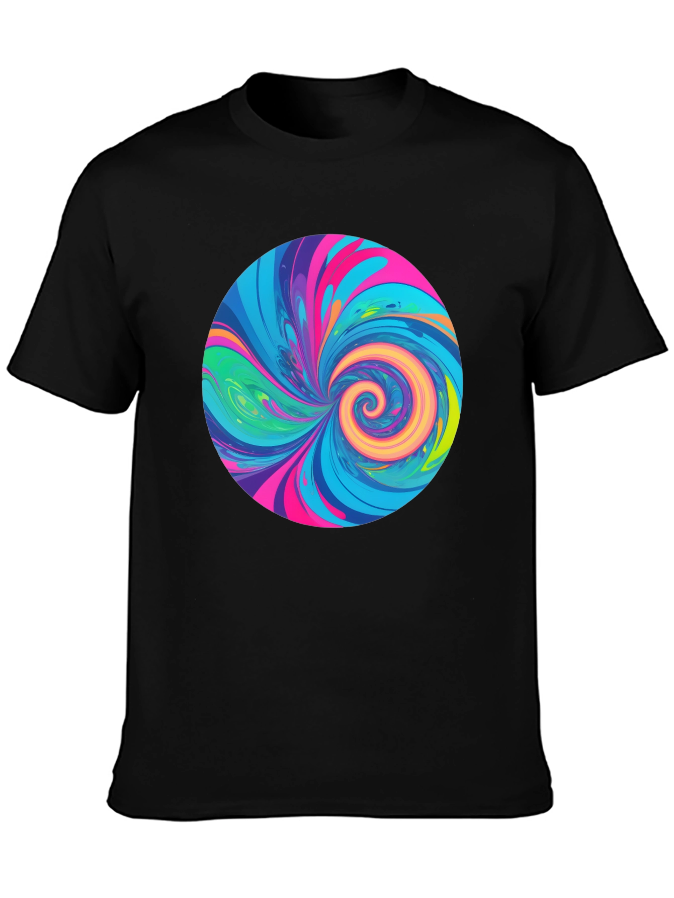 Vibrant Swirl Graphic Tee - Black Cotton T-Shirt