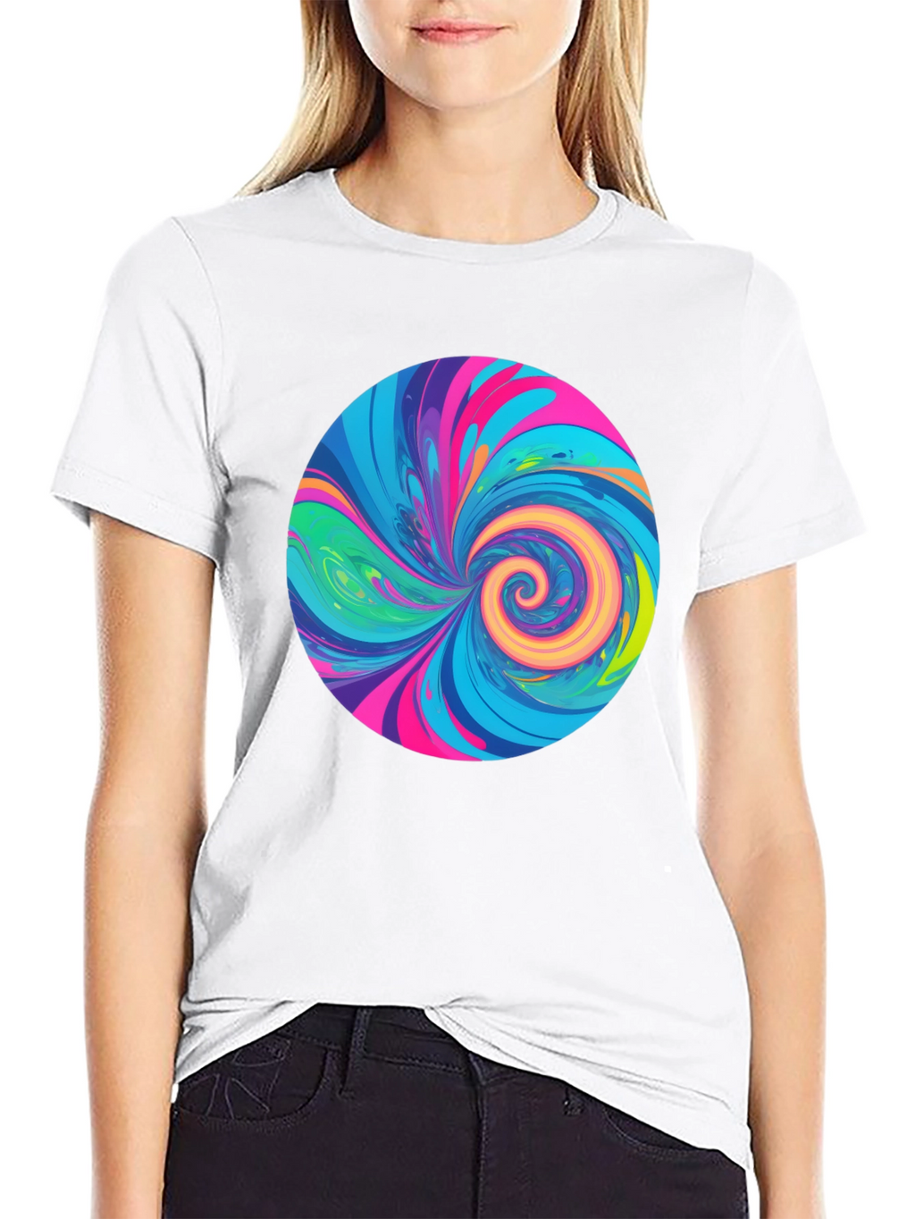 Vibrant Swirl Graphic Tee - Black Cotton T-Shirt