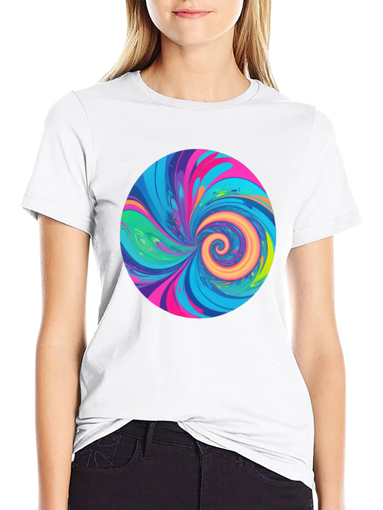Vibrant Swirl Graphic Tee - Black Cotton T-Shirt