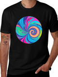 Vibrant Swirl Graphic Tee - Black Cotton T-Shirt