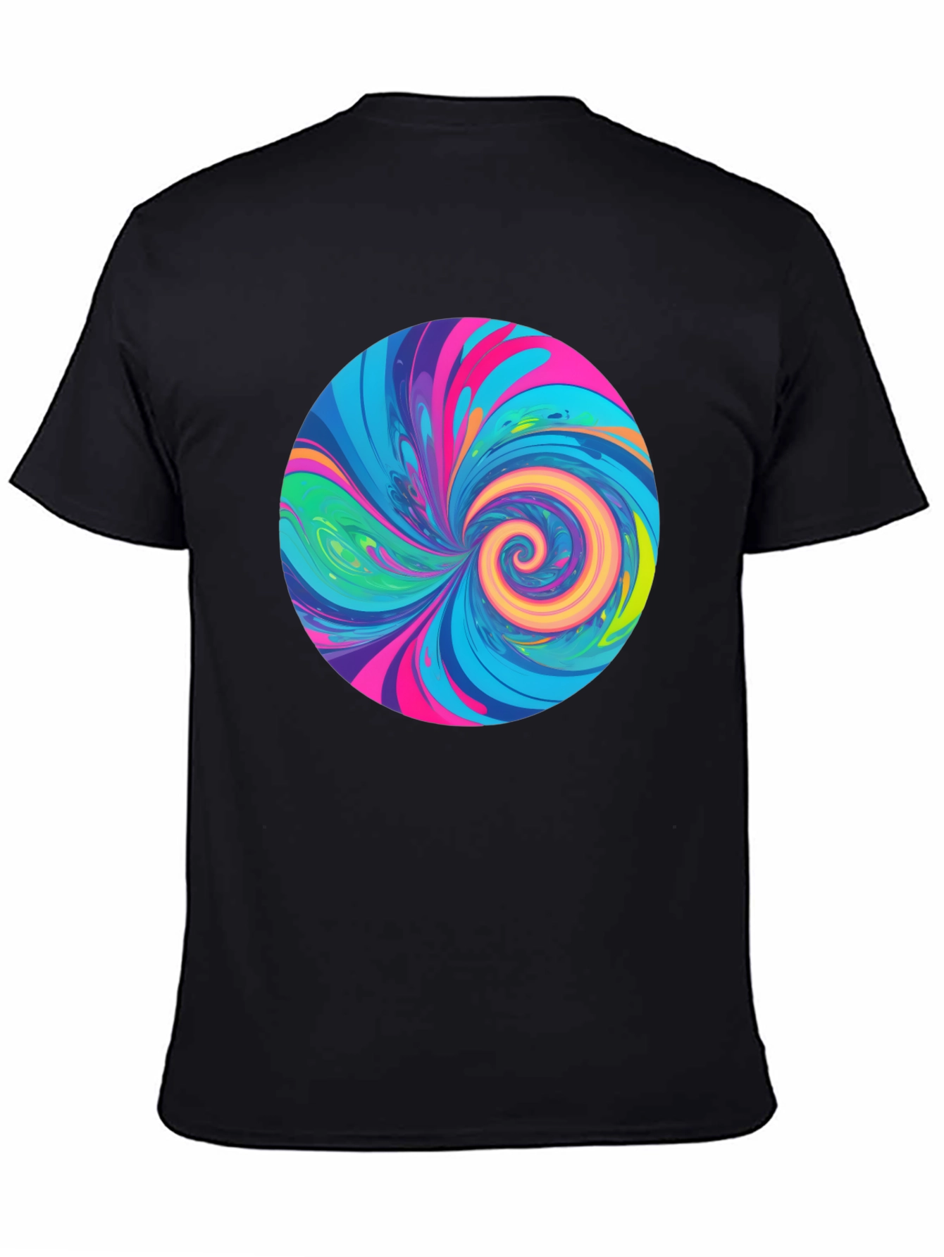 Vibrant Swirl Graphic Tee - Black Cotton T-Shirt
