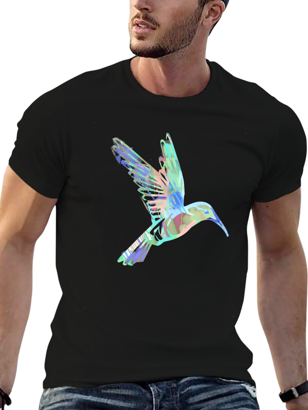 Hummingbird Graphic Tee - Artistic Black T-Shirt