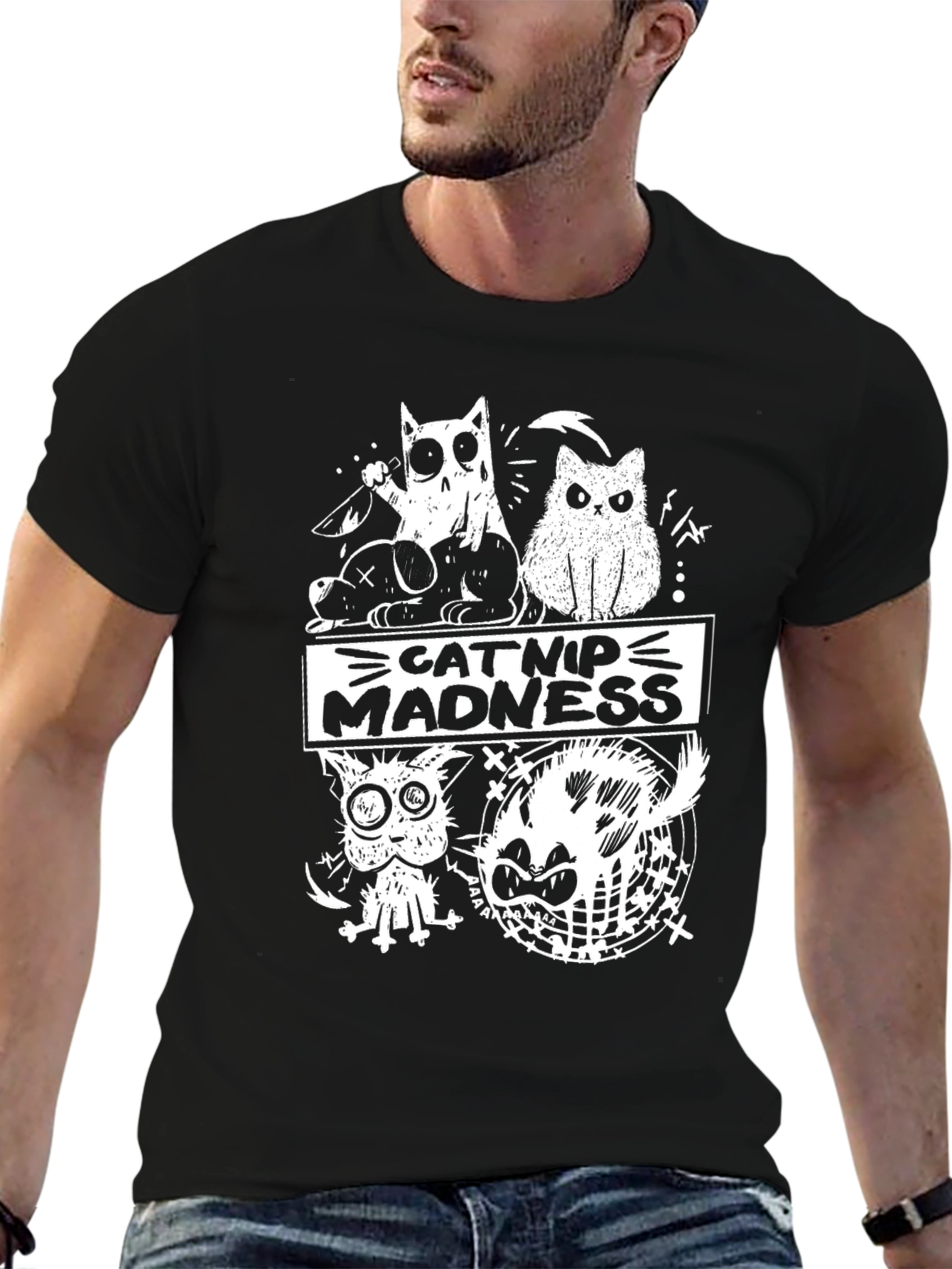 Catnip Madness Graphic Tee - Crazy Cat Design
