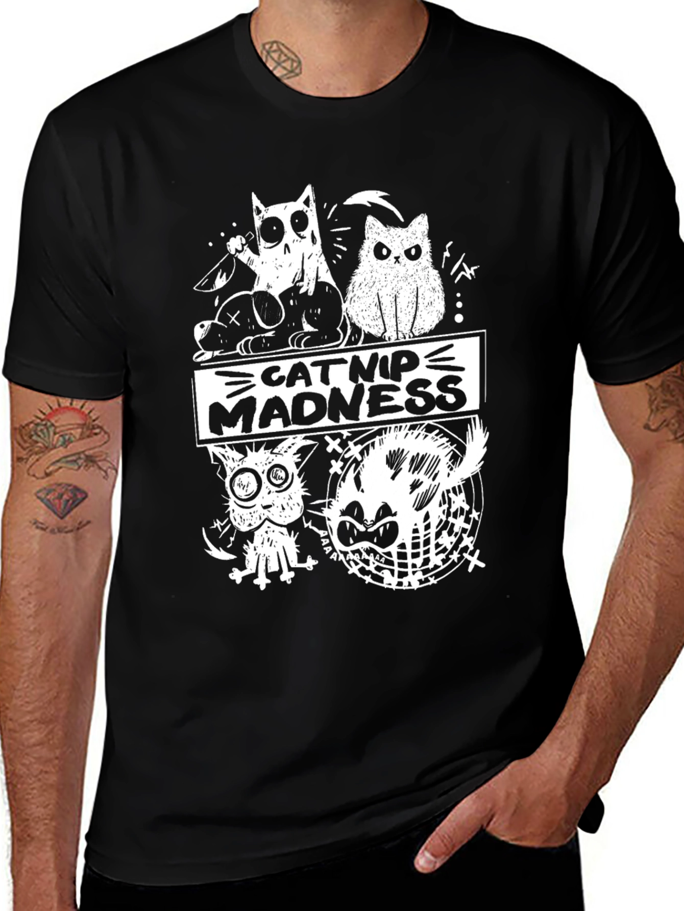 Catnip Madness Graphic Tee - Crazy Cat Design