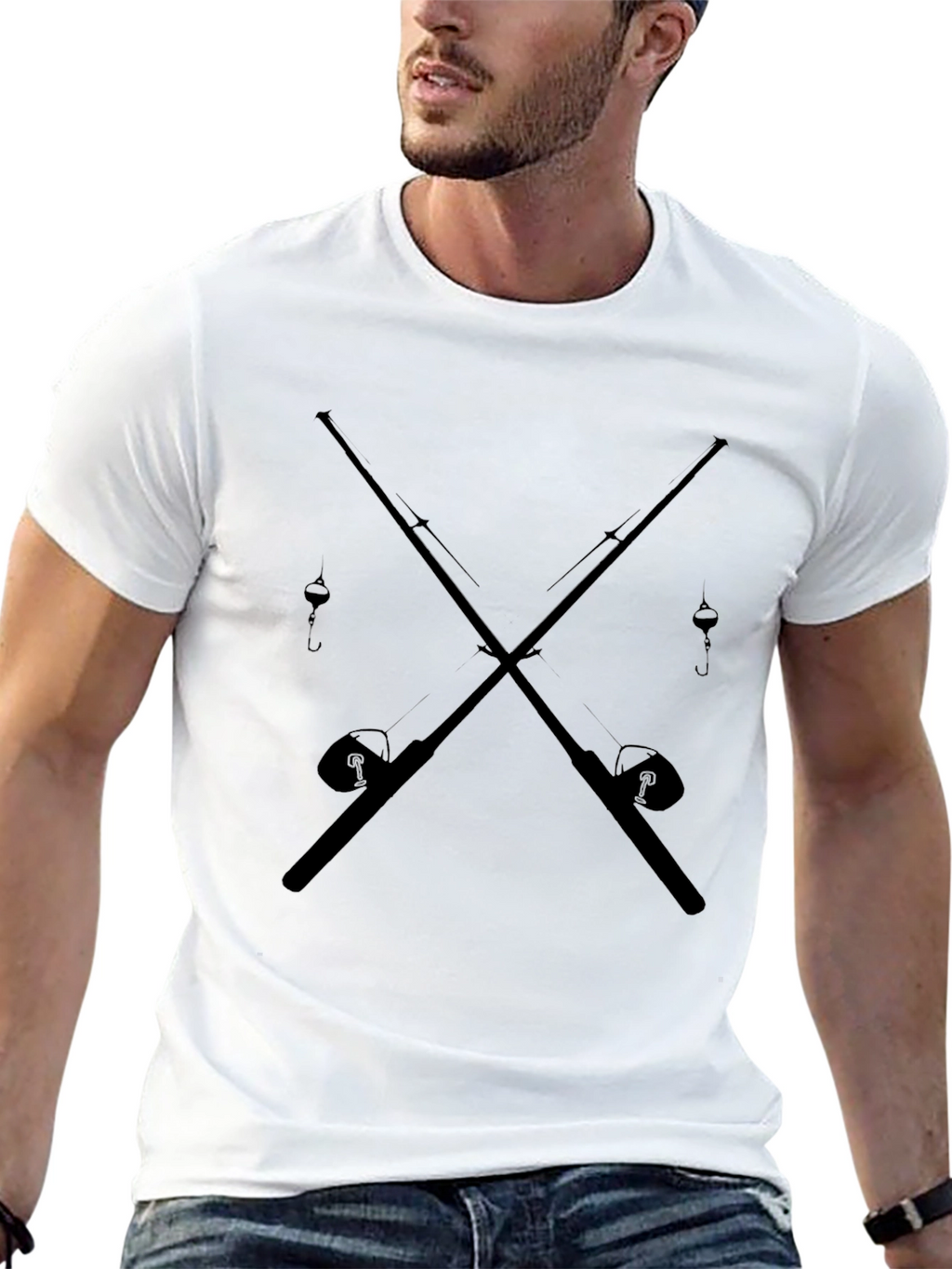 Fishing Rods Crossed Graphic Tee - Black